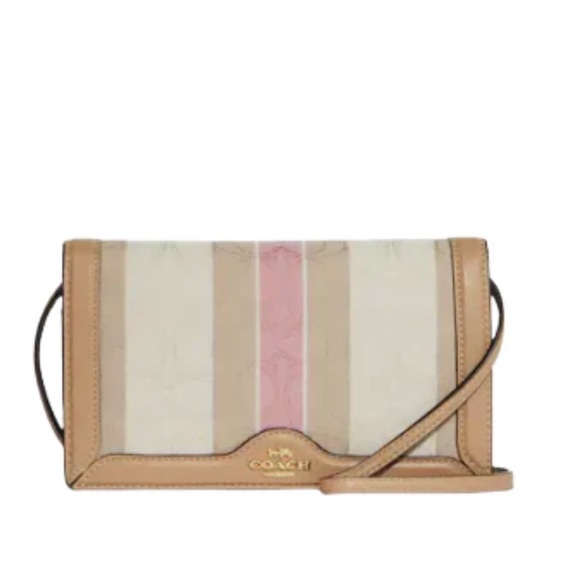 COACH CLUTCH CROSSBODY IN SIGNATUREE JACQUARD WITH STRIPES IN CREAM AND PINK - Picture 2 of 9